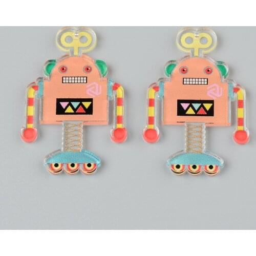 6Pcs/lot Robot Puppy Flower Acetate Sheet Hand Made Earrings Making Connectors DIY Pendant Jewelry Findings Components Charms