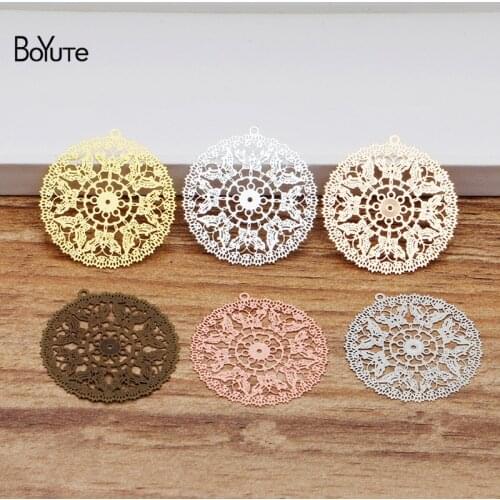 BoYuTe 20Pcs 30MM Filigree Flower Pendant 6 Colors Plated Etched Sheet Diy Pendant Charms for Necklace Jewelry Making