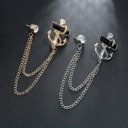 The New Fashion Tassel Brooch 2020 Personality Gold Color Anchor Chain Simple Rhinestones Geometric Alloy Brooch