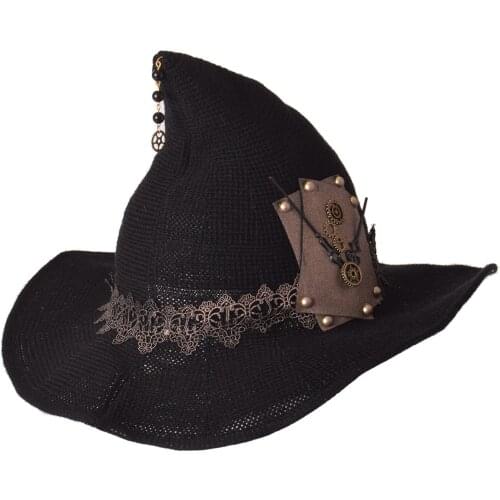 Lolita Halloween Retro Witch Hat Masquerade Wizard Hat Gothic Magical Girl Hat Cosplay Accessories Party Decor