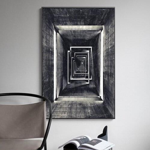 Black White Building Geometry Corridor Canvas Painting Wall Art Posters Prints Wall Pictures for Living Room Modern Home Decor