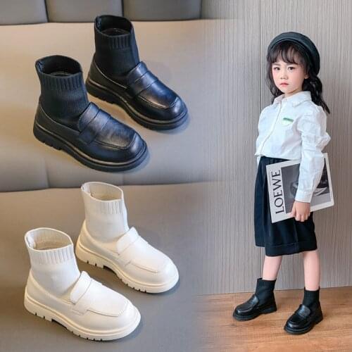 ChildrenS Ankle Beige Autumn Leather Boots Sneakers For Girls Fashion Socks School Shoes 2021 Chelsea Boots Black 3 8 12 Years