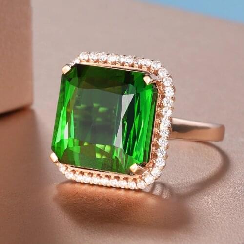 Ekopdee Classic Big Square Cut Cubic Zirconia Rings For Women Emerald green Crystal Zircon Ring Female Engagement Dinner Jewelry