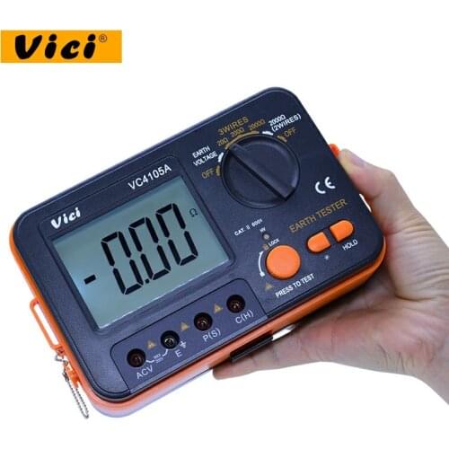 VICI VC4105A LCD Digital Earth Resistance Tester Ground Resistance Voltage Meter Lightning Rod Measuring Instrument Tools