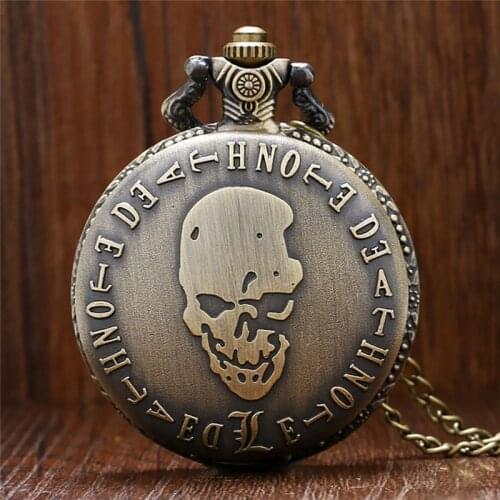 Retro Death Note Theme Pocket Watches with Necklace Chain Cool Skull Fob Watch Cosplay Gifts for Boys Children Kids