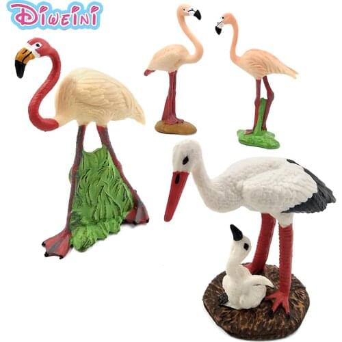 Kawaii Simulation Forest Flamingo Figures Animal Model bird Figurine fairy PVC Plastic craft Decoration statue toy Gift For Kids