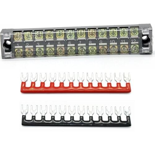 12 Position Dual Row Electric Barrier Screw Fixed Terminal Block 600V 15A With Removable Plastic Insulating Cover Safe Durable