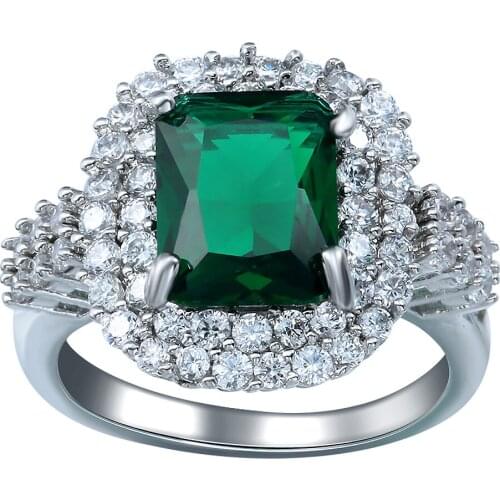 Hainon New Fashion Big Square Green Red Zircon Stone Finger Ring for Women Wedding Engagement Gift Rings Jewelry