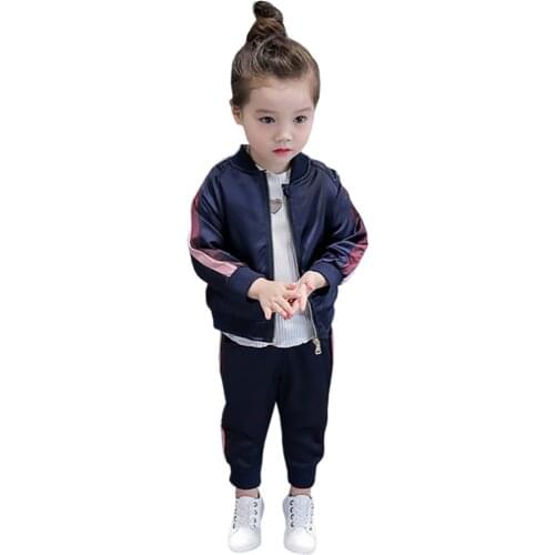 Girls Two-Piece Clothing Sets Casual Baseball Uniform Jacket and Trousers Kids Sports Suits Autumn Outerwear with Zipper Pants