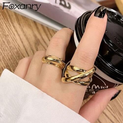 Evimi Minimalist 925 Sterling Silver Finger Rings France Gold Plated Line Cross Geometric Vintage Elegant Bride Jewelry Gifts