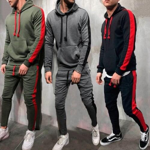 New Hooded Sweatshirt With Pants Male Stripe Patchwork Hoodies Jogging Clothing Casual Loose Sport Wear Set For Man Women