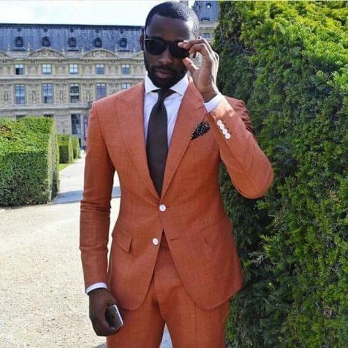 2020 Latest Coat Pant Designs Orange Men Suit Groom Jacket Slim Fit Terno Stylish Suits Tuxedo Custom 2 Piece Blazer Masculino