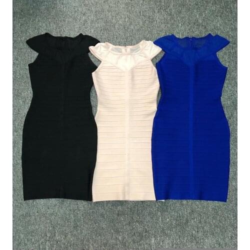 2019 Autumn New Womens Fashion Sexy Bandage Dress Blue Black Beige Nude Short Sleeve Party Christmas Dress