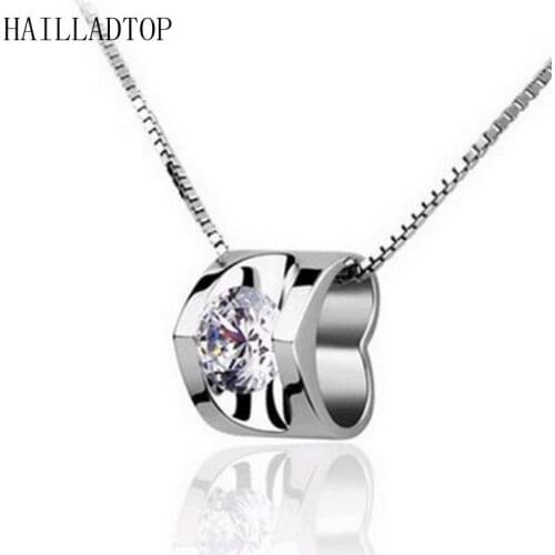 Silver Plated Necklace Crystal 3D Heart Pendant Really Loving Female Chain Necklace Silver Jewelry Romantic Female Jewel