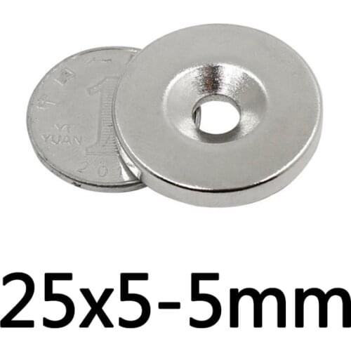 2/5/10PCS 25x5-5 mm Permanent NdFeB Strong Magnets 25*5 mm Hole 5mm Round Countersunk Neodymium Magnetic Magnet 25X5-5mm 25*5-5