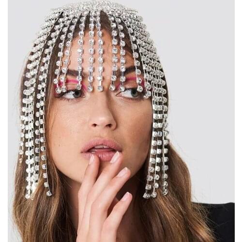 Luxury Rhinestone Forehead Headpiece Tassel Chain for Women Handmade Hat Crystal Headbands Wedding Hair Accessories