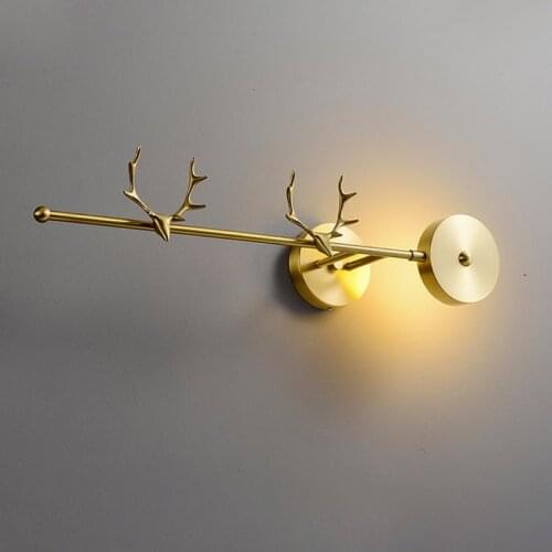 Nordic Copper Luxury Wall Light Bedroom Bedside LED Simple Long Wall Lamp Antler Creative Living Room Background Corridor Sconce