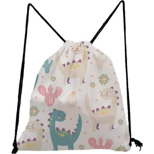 Cactus Dinosaur Printed Drawstring Bags Lovely Softback Bag Unisex Backpack Preppy Style Book Bag Portable Shoe Bag for School