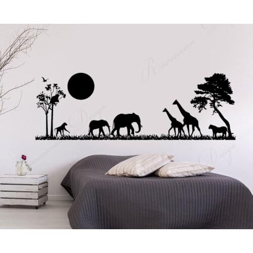 Safari Scene Animals Nature Wall Stickers Vinyl Home Decor Bedroom House Design Interior Decals Elephant Giraffe Decoration 4379