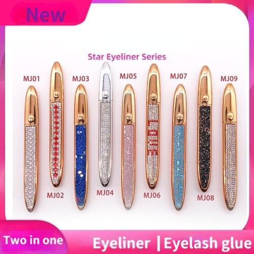 1 Pcs Self-adhesive 2 In 1 Makeup Flase Lash Liner Glue Pen No Glue Diamond Bling Glitter Liquid Eyeliner Waterproof Wholesale