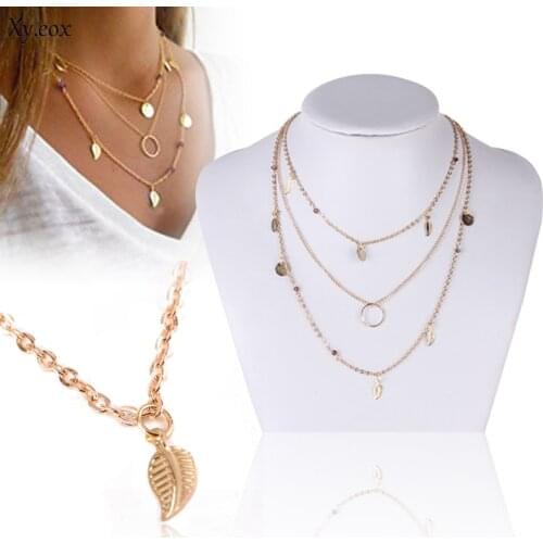 Sexy Bohemian Multilayer Gold Beads Leaf Ring Chain Chocker Necklace Jewelry