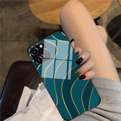 Blue Abstract Agate Gold Glitter Trendy Pattern Phone Case Glass Phone Case For iphone 12 11 Pro Max XS XR X 8 7 Plus SE2 Case