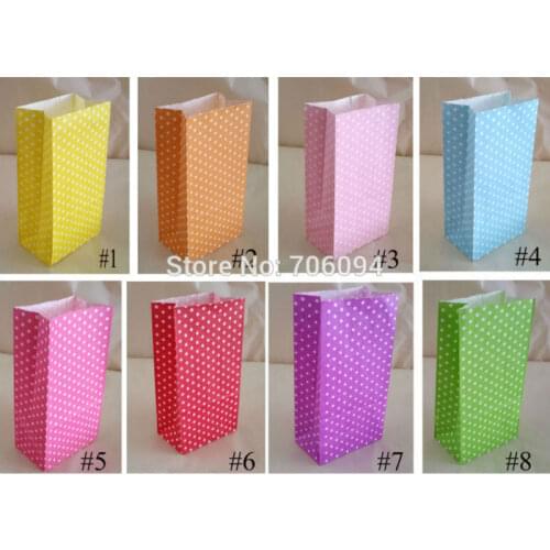 Stand up Colorful Polka Dots Paper Bags, 18x9x6cm Favor Bag, Open Top Gift Packing Bags, Treat Bag, 100pcs