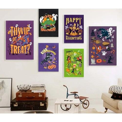 Marvel Superhero Spiderman Happy Halloween Wall Art Cartoon Poster Night Before Christmas Mural Children Gift Kids Bedroom Decor