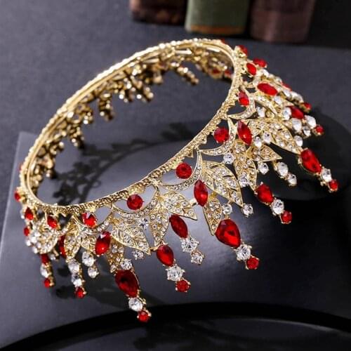 Baroque Luxury Gold Color Alloy Tiara Crystal Artificial Crown Colorful Crystal Headband Bride Wedding Hair Accessory VL