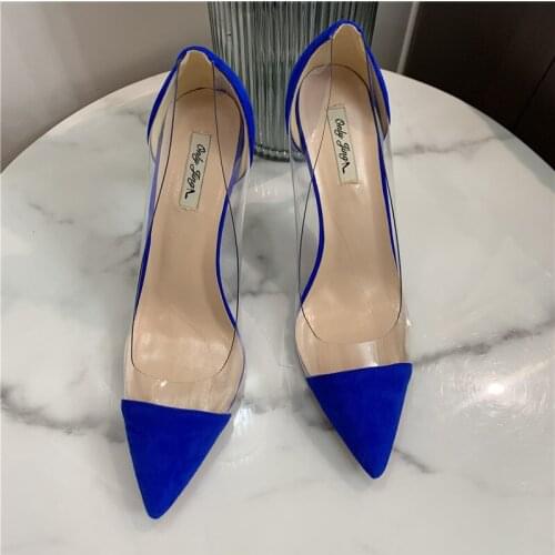Sexy lady fashion women shoes blue suede leather pointy toe stiletto stripper High heels pumps 12cm big size 44