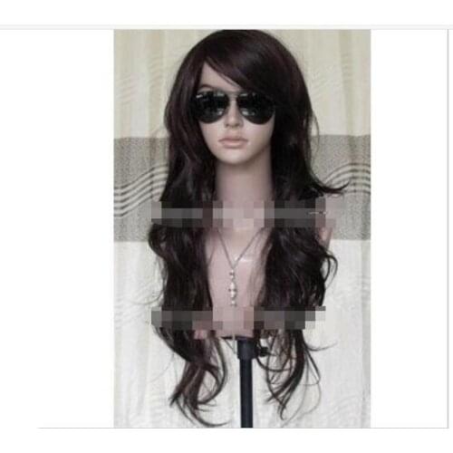 Zhao079004266>+++shipping New Long Dark Brown Fashion Wavy Wig Back to product details