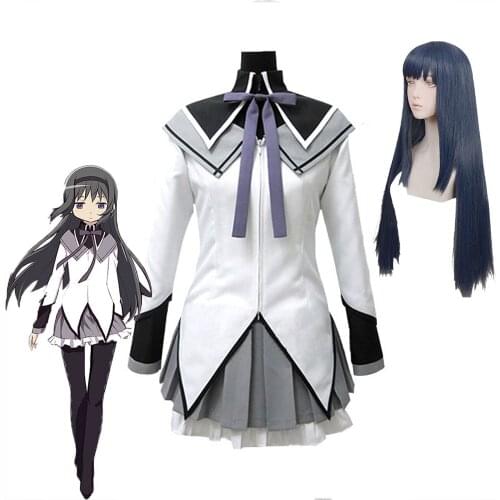Puella Magi Madoka Magica Akemi Homura Cosplay Costume Short Ball Dress With Bowknots Cosplay Costume Homura Akemi Cosplay Wig