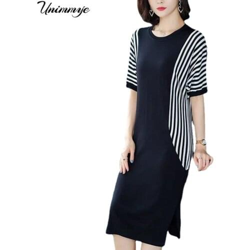 2020 New Summer Middle Aaged Women Cotton Black Fashion Midi Dress Female Silm Short Sleeve Plus Size 4xl Dresses Vestitos W152