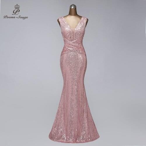 New Pink color Sequin Evening Dress vestido de festa Elegant prom gowns Formal Party dress reflective dress robe de soiree