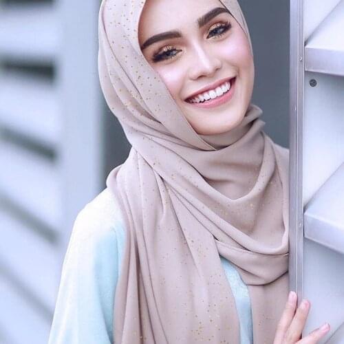 Gold Powder Scarf Pearl Chiffon Turban Malaysia Quality Long Chiffon Hijabs Plain Color Head Shawl Islamic Muslim Headscarf Wrap