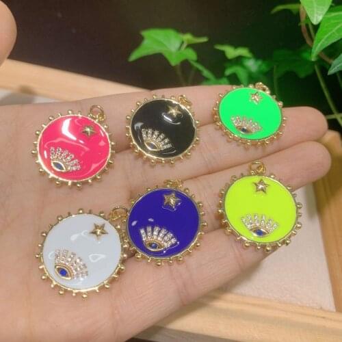 10Pcs ,Wholesale Enamel Evil Eyes Micro Zircon Round Shape Coin Shape Pendant Charm For Necklace