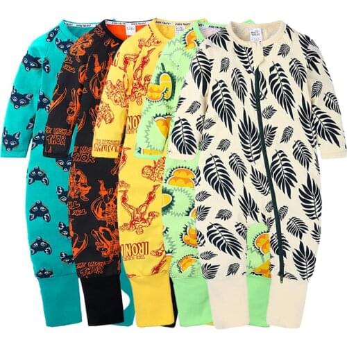 2020 Autumn Spring Green Cat Pattern Baby Infant Rompers Cotton Long Sleeve 0-12m Newborn Boys Girls Costume