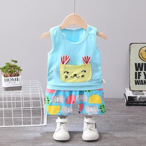 2021 New Summer TOPS Children Boys Girls Baby Fashion Infant Clothing Kids Cotton Cartoon Vest Shorts 2PCS/Sets Suit 0-5 Years