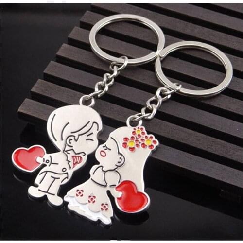 FREE SHIPPING by FEDEX 100pairs/lot 2019 Cute Boy and Girl Wedding Heart Keychains Metal Heart Couple Keyrings Names Can Add