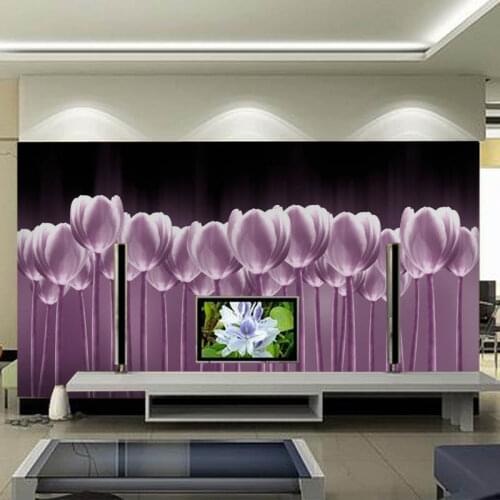 Large Purple Flower Tulip 5d Papel Murals 3d photo mural Wall paper for sofa tv background 3d wall murals Wallpaper
