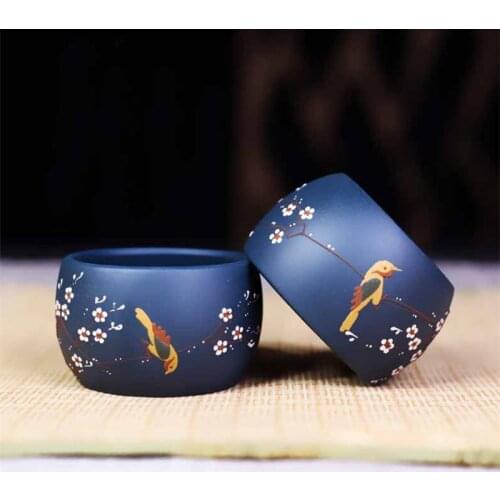 Yixing Purple Clay Handmade Kung Fu Water Cup Creative Teacup Household Kettle Raw Ore Azure Mud Painted Tea Pot Drinkware