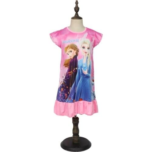 2021 Disney Princess Dress Girl Summer Short Sleeve Frozen 2 Anna Elsa Kids Clothes Childrens Pajamas Birthday Casual Costume