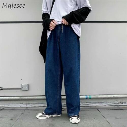 Men Jeans Plus Size 3XL Solid Straight Loose Retro Harajuku Denim Males Leisure Chic Trendy Punk Cowboy All-match Trouser Simple
