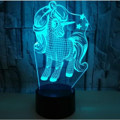Unicorn 3D Night Light Pony Girl Child Gift Mullticolor USB 3D Lamp Cartoon RGB LED Beside Luminaria Kid Toy Table Decor