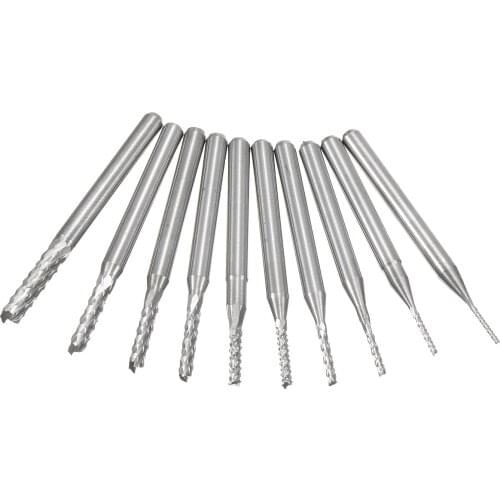 Drillpro 10 Pcs/set 1/8'" PCB Drill Bit Kit Engraving Mill Cutter 0.8-3.175mm Rotary Cemented Carbide CNC SMT Work Tools