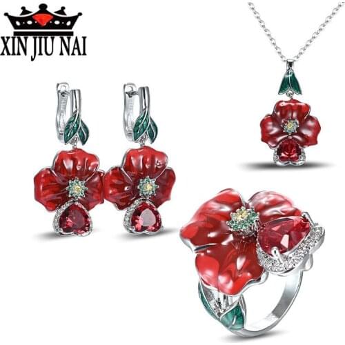 Hot new arrival arrives fashion luxury enamel color exaggerated rose flower European and American banquet jewelry set