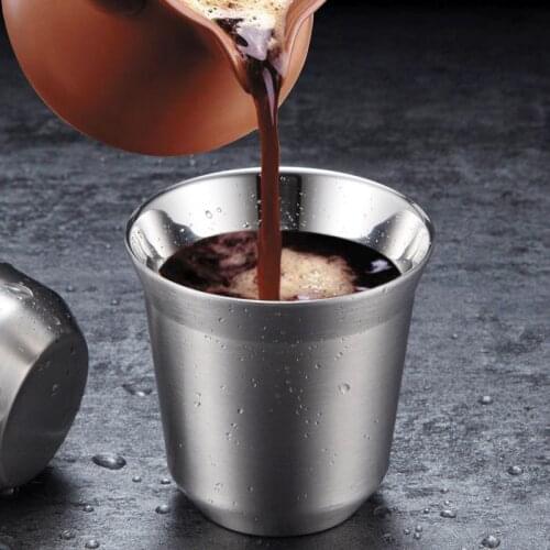 86ML/160ML Double-layer Anti-Fall Tea Container 304 Stainless Steel Coffee Cup Double-Layer Anti-Scald Home Office Supplies