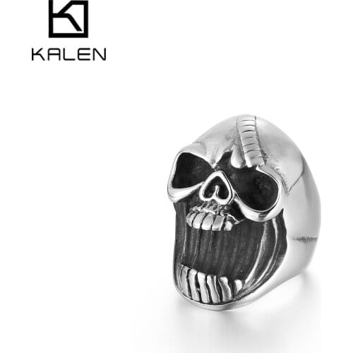 KALEN Ring for Men Stainless Steel The New Skull Rock Punk Jewelry Ring Best Gift