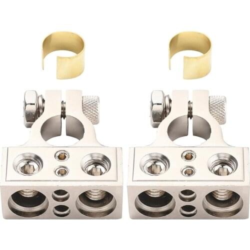 2pcs Car Battery Terminal Connectors Kit 0/4/8/10 AWG Positive Negative Car Battery Post Clamp for Car Auto Caravan Marine