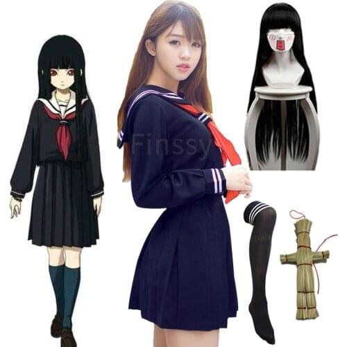 Anime Jigoku Shoujo Enma Ai Cosplay Costume High School Girl Sailor Uniform Skirt Halloween Dresses